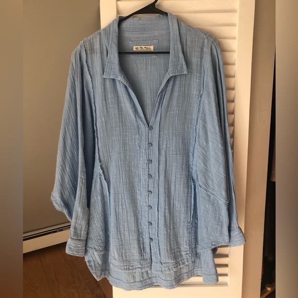 FP We The Free Oversized Cotton Button Down Shirt size LG EUC - Picture 3 of 11